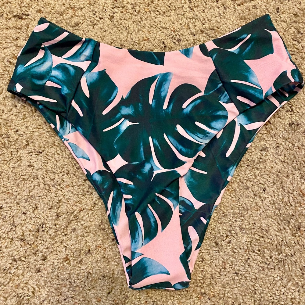 Pink Palm Print NEW high cut bikini bottoms M